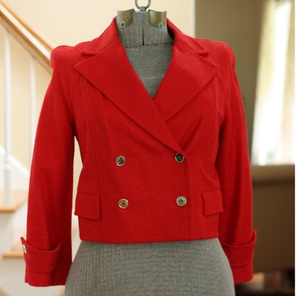 Dolce & Gabbana Jackets & Blazers - DOLCE & GABBANA Red Double-Breasted Short Pea Coat